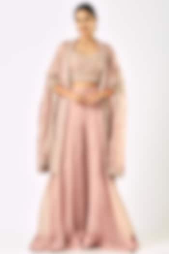 Rose Gold Embroidered Cape Set by SURBHI SHAH