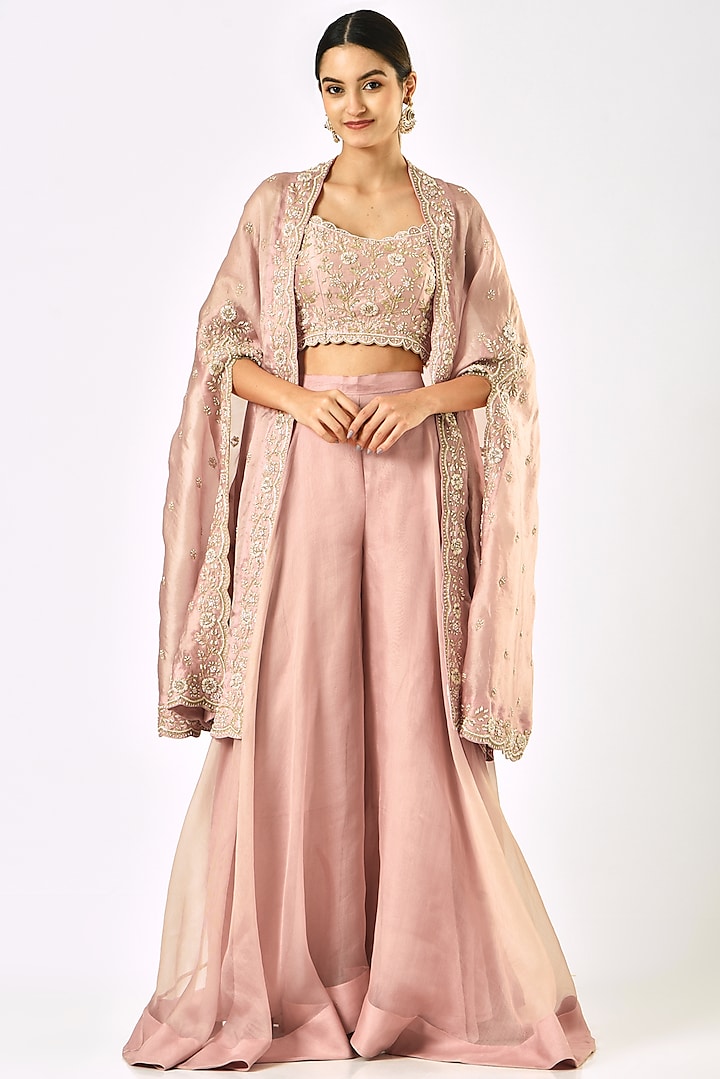 Rose Gold Embroidered Cape Set by SURBHI SHAH at Pernia's Pop Up Shop