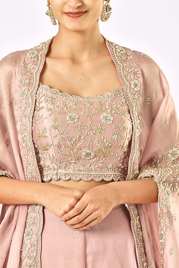 Rose Gold Embroidered Cape Set by SURBHI SHAH at Pernia's Pop Up Shop