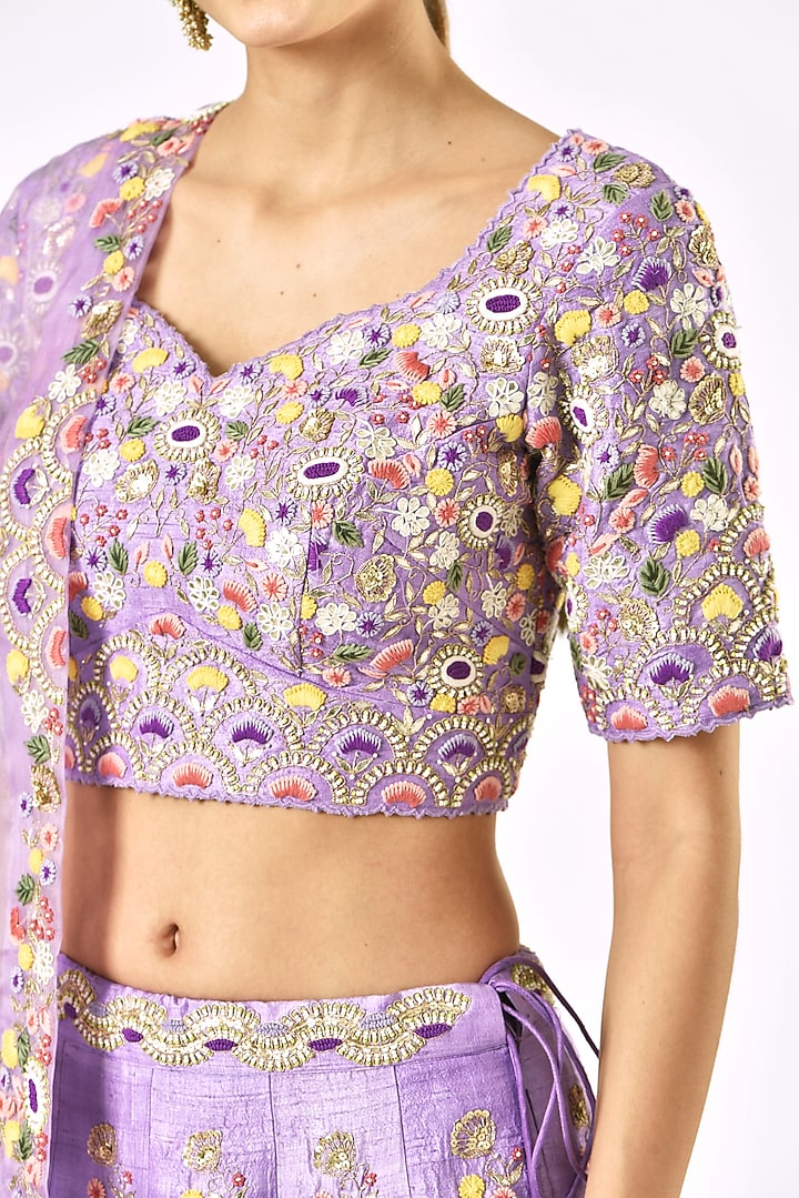 Mauve Embroidered Wedding Lehenga Set by SURBHI SHAH at Pernia's Pop Up Shop