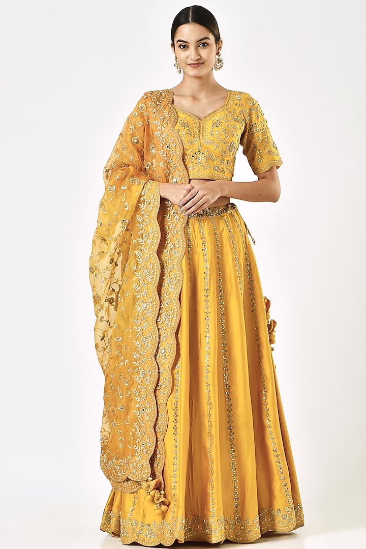 Yellow Embroidered Lehenga Set by SURBHI SHAH