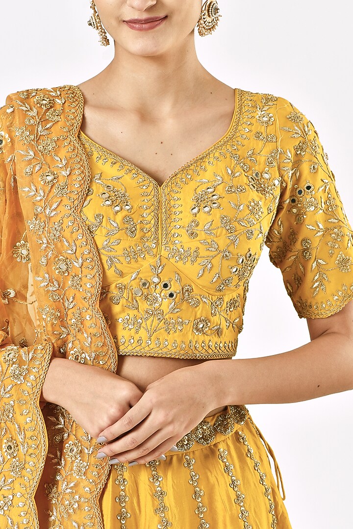 Yellow Embroidered Wedding Lehenga Set by SURBHI SHAH at Pernia's Pop Up Shop