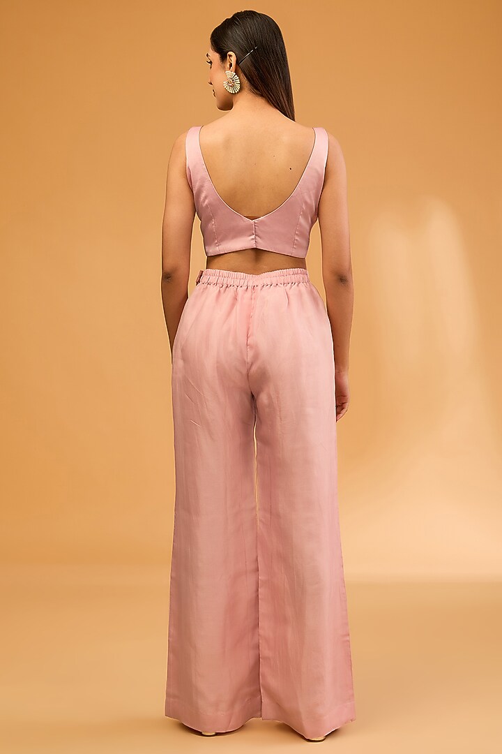 Pink Bemberg Satin Bell-Bottom Pant Set by SURBHI SHAH at Pernia's Pop Up Shop