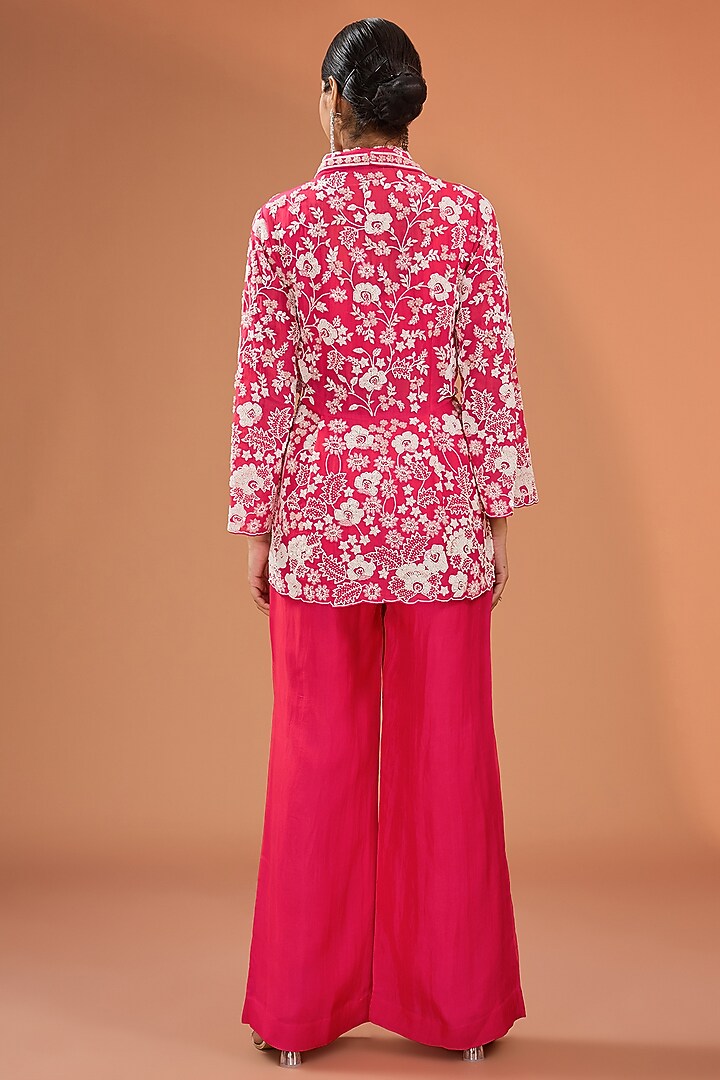 Red Bemberg Satin Bell-Bottom Pant Set by SURBHI SHAH at Pernia's Pop Up Shop