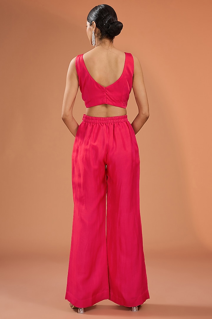Red Bemberg Satin Bell-Bottom Pant Set by SURBHI SHAH at Pernia's Pop Up Shop