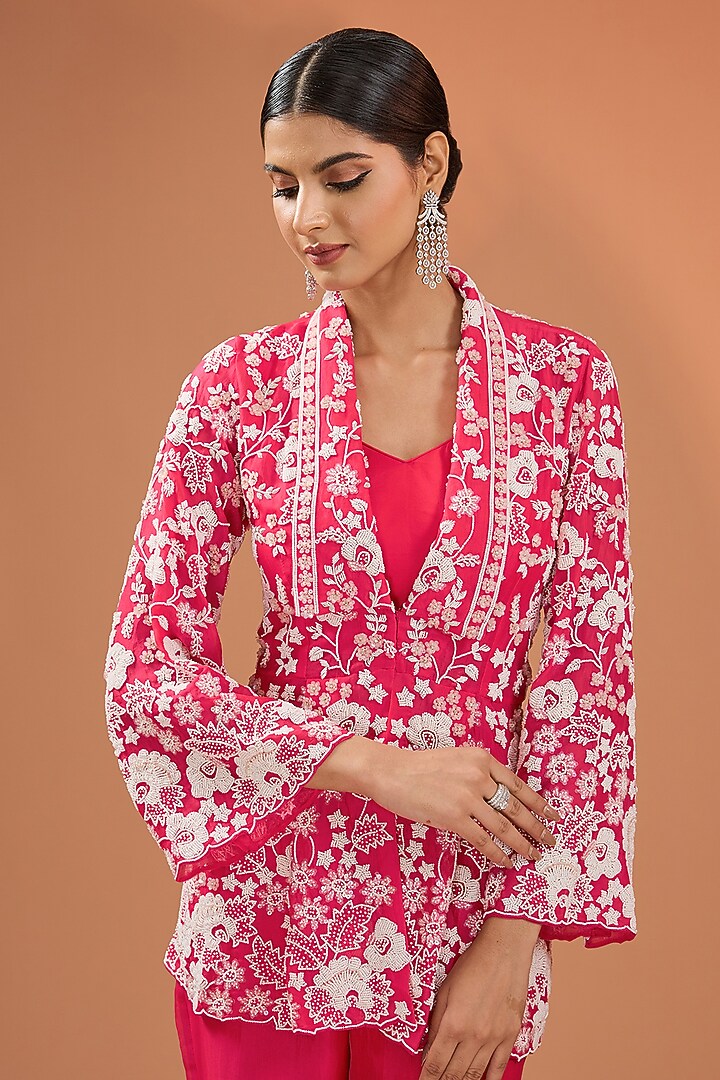 Red Bemberg Satin Bell-Bottom Pant Set by SURBHI SHAH at Pernia's Pop Up Shop