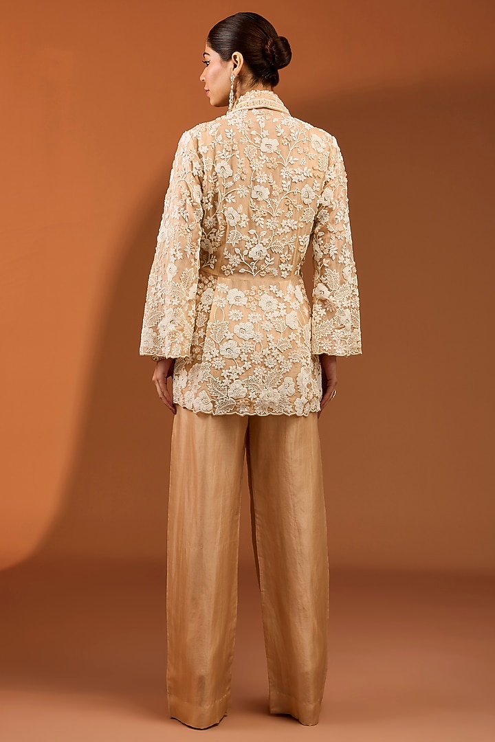 Champagne Gold Bemberg Satin Bell-Bottom Pant Set by SURBHI SHAH at Pernia's Pop Up Shop