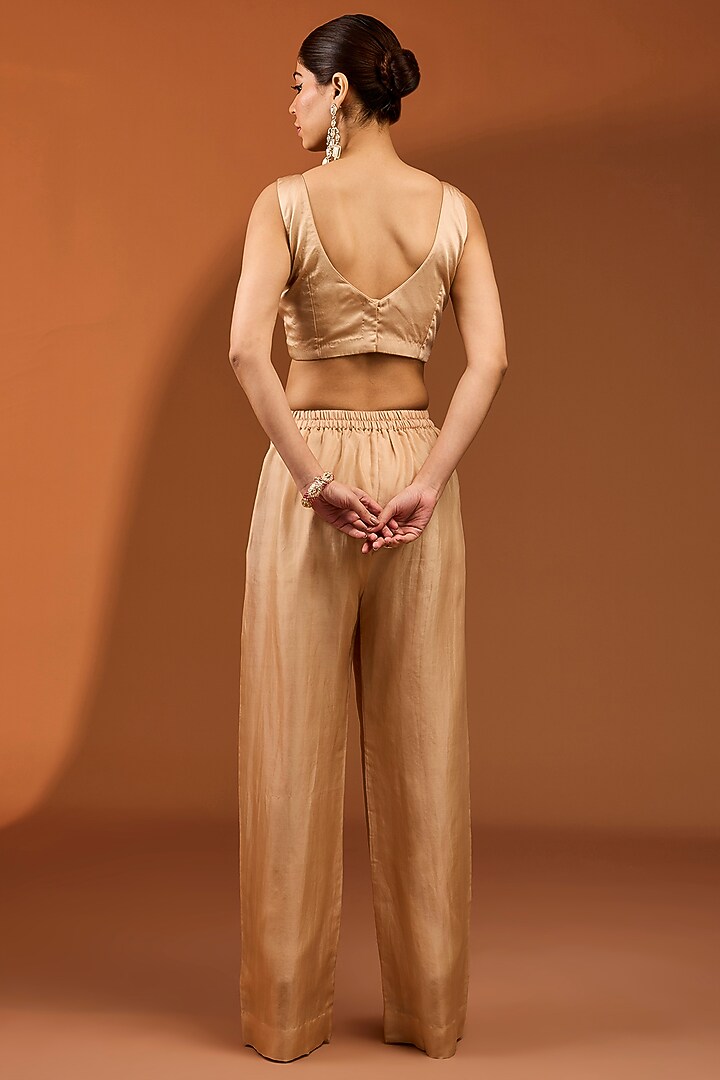 Champagne Gold Bemberg Satin Bell-Bottom Pant Set by SURBHI SHAH at Pernia's Pop Up Shop