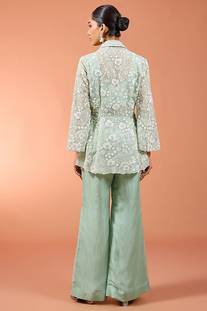 Mint Green Bemberg Satin Bell-Bottom Pant Set by SURBHI SHAH at Pernia's Pop Up Shop