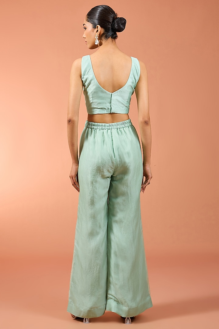Mint Green Bemberg Satin Bell-Bottom Pant Set by SURBHI SHAH at Pernia's Pop Up Shop