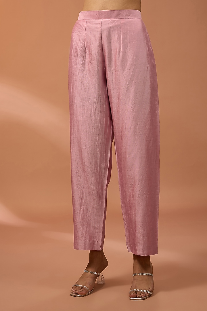 Pink Organza Pearl Work Long Jacket Set by SURBHI SHAH at Pernia's Pop Up Shop