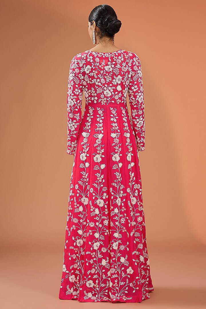 Red Organza Pearl Work Long Jacket Set by SURBHI SHAH at Pernia's Pop Up Shop