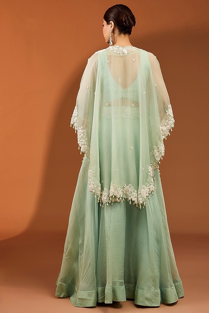 Sea Green Organza Skirt Set by SURBHI SHAH at Pernia's Pop Up Shop