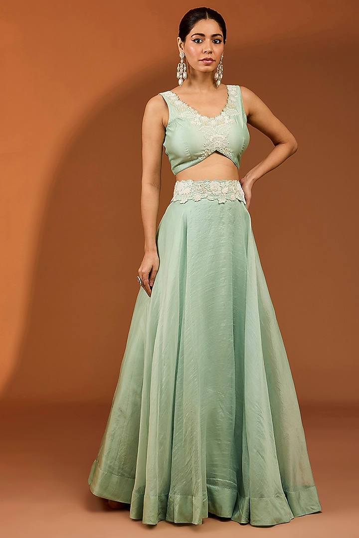 Sea Green Organza Skirt Set by SURBHI SHAH at Pernia's Pop Up Shop