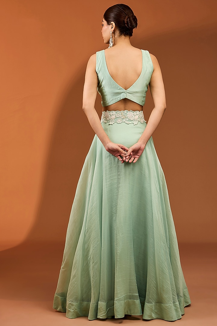 Sea Green Organza Skirt Set by SURBHI SHAH at Pernia's Pop Up Shop