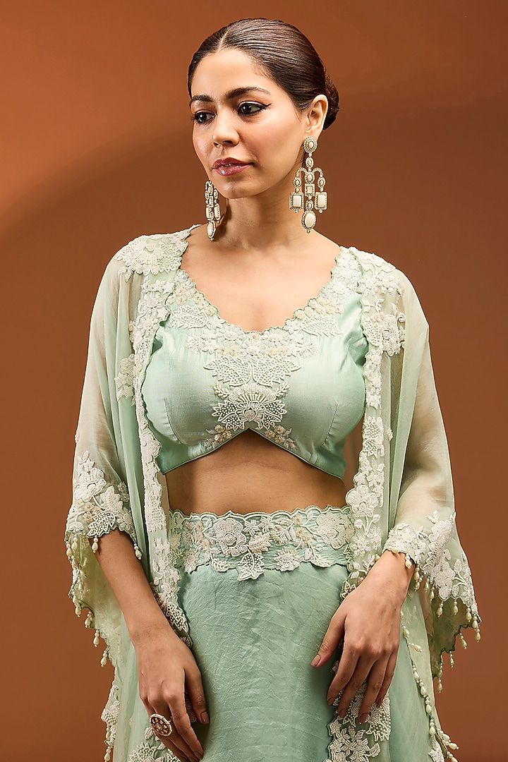 Sea Green Organza Skirt Set by SURBHI SHAH at Pernia's Pop Up Shop