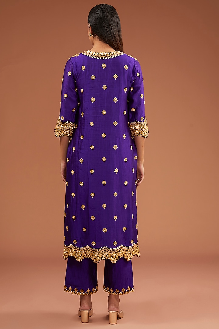 Purple Spun Silk Marori Work Kurta Set by SURBHI SHAH at Pernia's Pop Up Shop