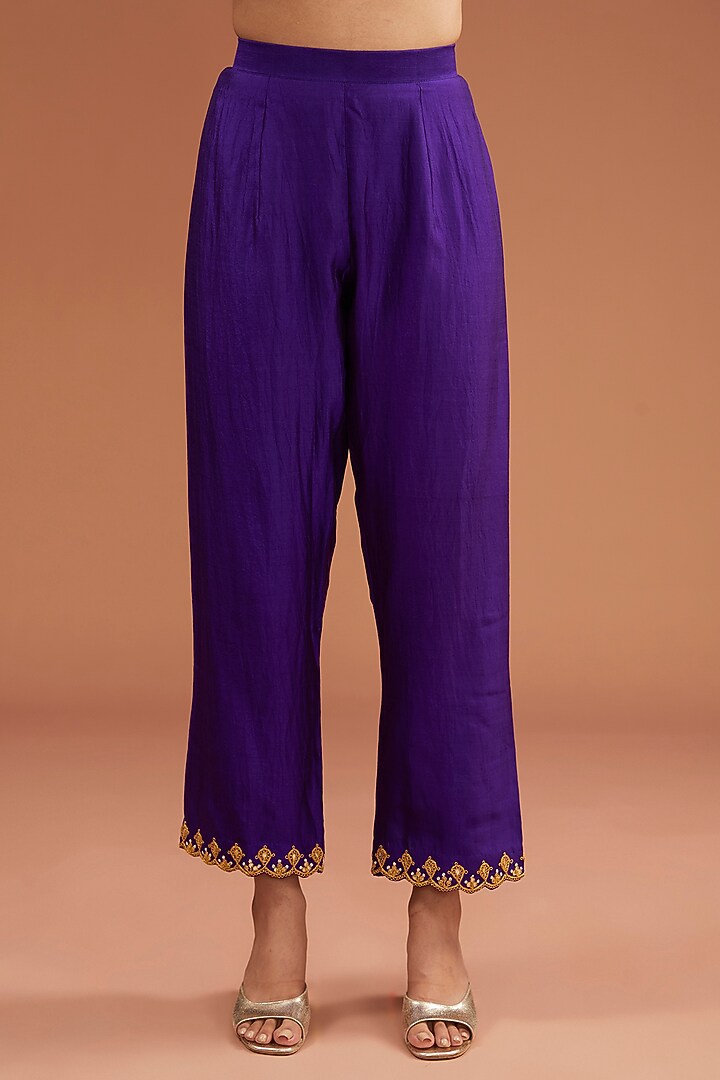 Purple Spun Silk Marori Work Kurta Set by SURBHI SHAH at Pernia's Pop Up Shop