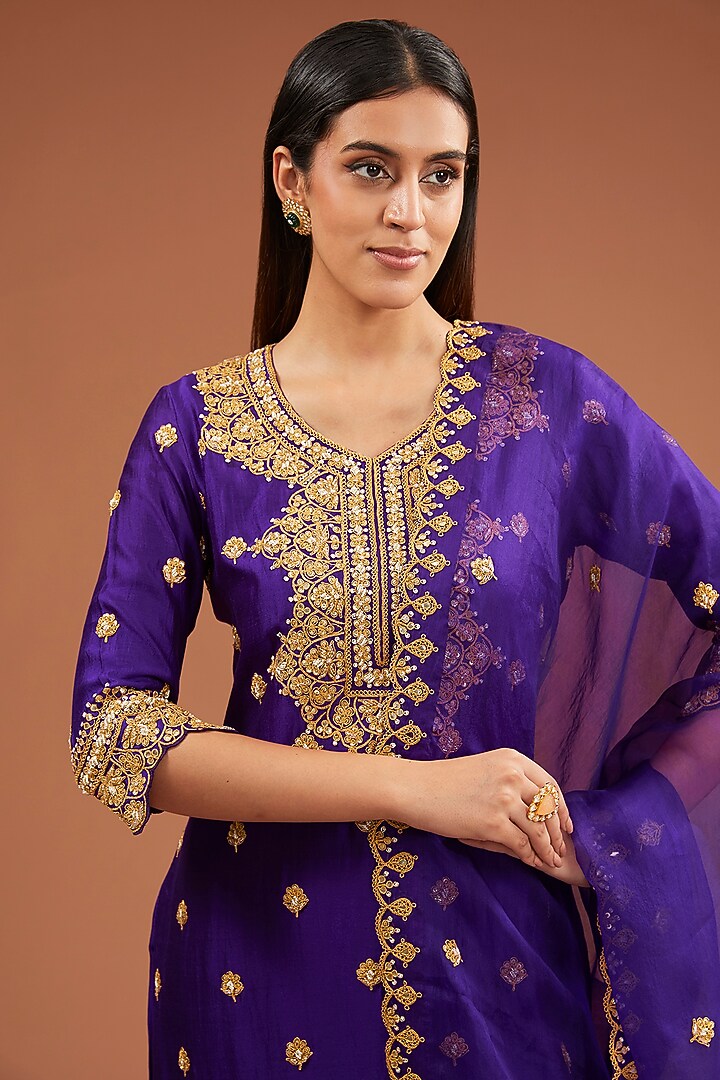 Purple Spun Silk Marori Work Kurta Set by SURBHI SHAH at Pernia's Pop Up Shop