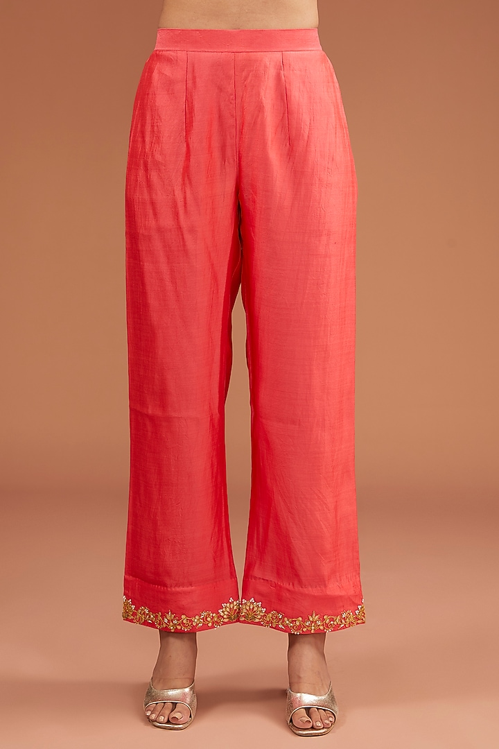 Coral Spun Silk Marori Work Kurta Set by SURBHI SHAH at Pernia's Pop Up Shop