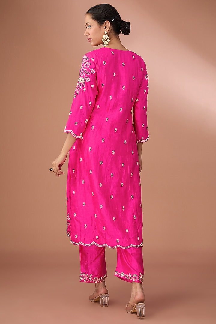 Hot Pink Pure Spun Silk Kurta Set by SURBHI SHAH at Pernia's Pop Up Shop