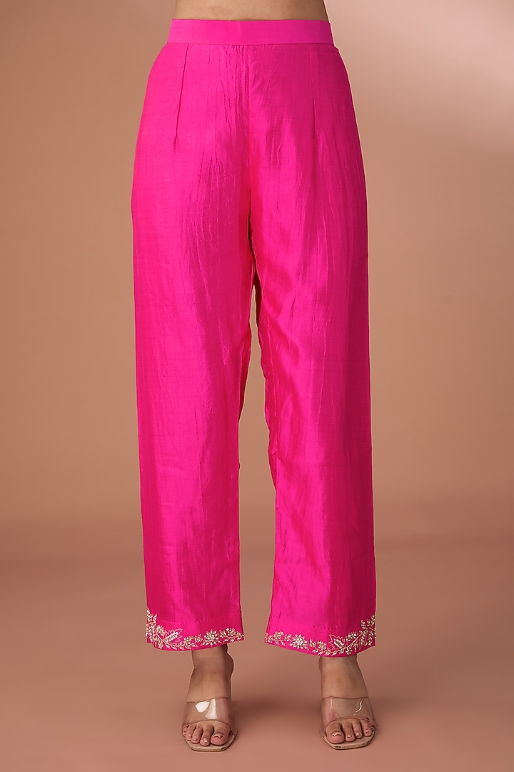 Hot Pink Pure Spun Silk Kurta Set by SURBHI SHAH at Pernia's Pop Up Shop