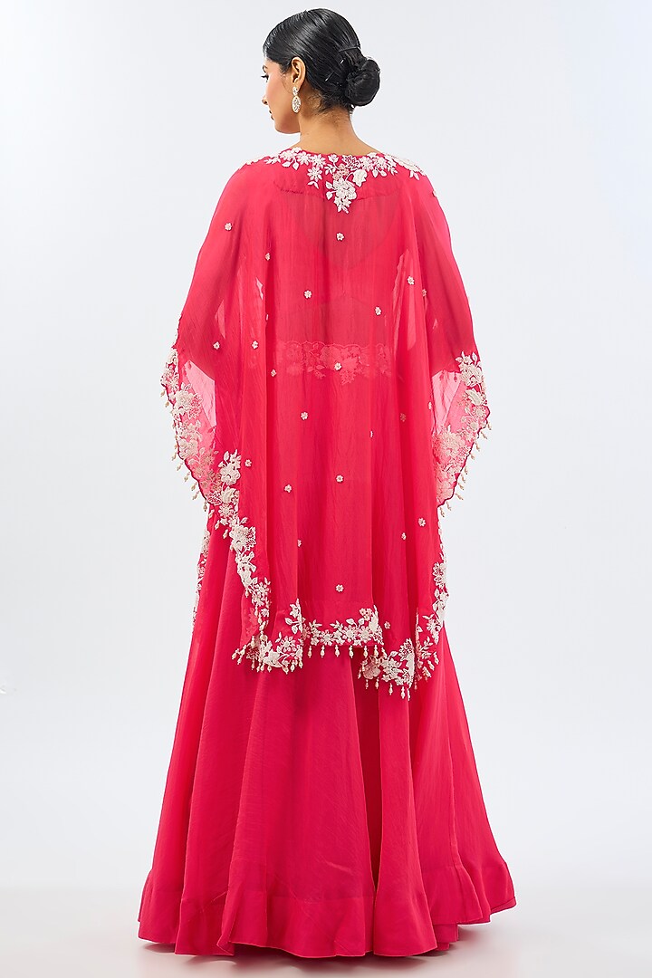 Red Organza Pearl Work Cape Set by SURBHI SHAH at Pernia's Pop Up Shop