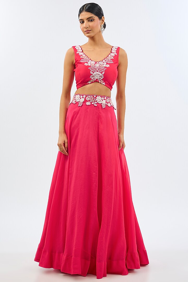 Red Organza Pearl Work Cape Set by SURBHI SHAH at Pernia's Pop Up Shop