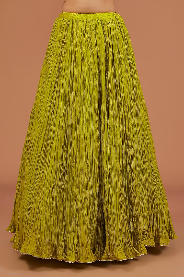Parrot Green Kora Silk Crushed Skirt Set by SURBHI SHAH at Pernia's Pop Up Shop