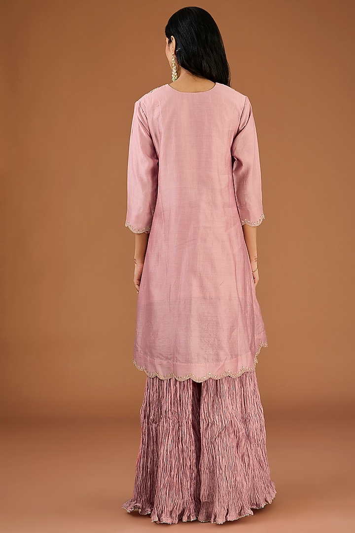 Powder Pink Chanderi Crushed Wedding Sharara Set by SURBHI SHAH at Pernia's Pop Up Shop