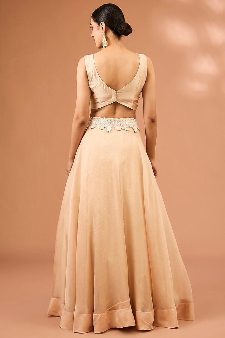 Champagne Organza Pearl Work Handcrafted Cape Set by SURBHI SHAH at Pernia's Pop Up Shop