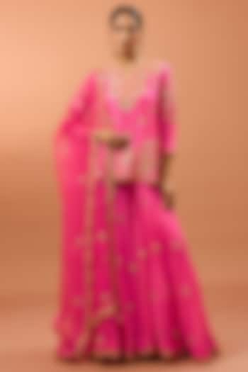 Strawberry Pink Organza Sharara Set by SURBHI SHAH at Pernia's Pop Up Shop