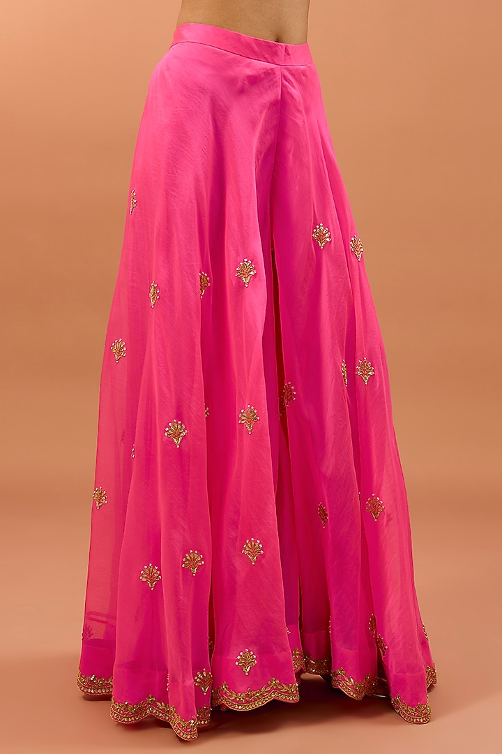 Strawberry Pink Organza Wedding Sharara Set by SURBHI SHAH at Pernia's Pop Up Shop