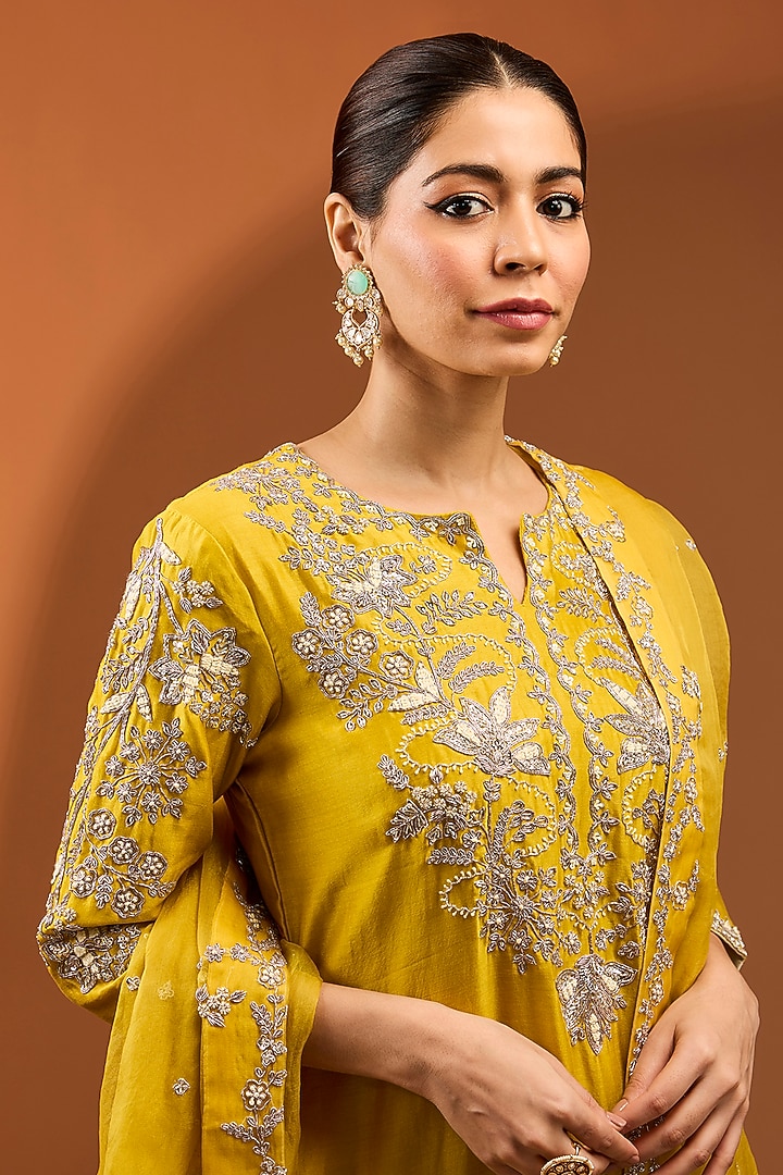 Yellow Pure Banarasi Chanderi Crushed Wedding Sharara Set by SURBHI SHAH at Pernia's Pop Up Shop