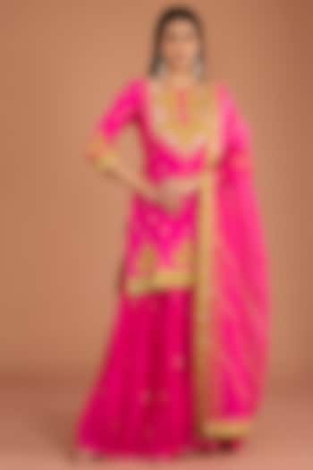 Hot Pink Kora Silk Sharara Set by SURBHI SHAH at Pernia's Pop Up Shop