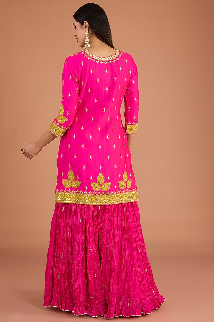 Hot Pink Kora Silk Wedding Sharara Set by SURBHI SHAH at Pernia's Pop Up Shop