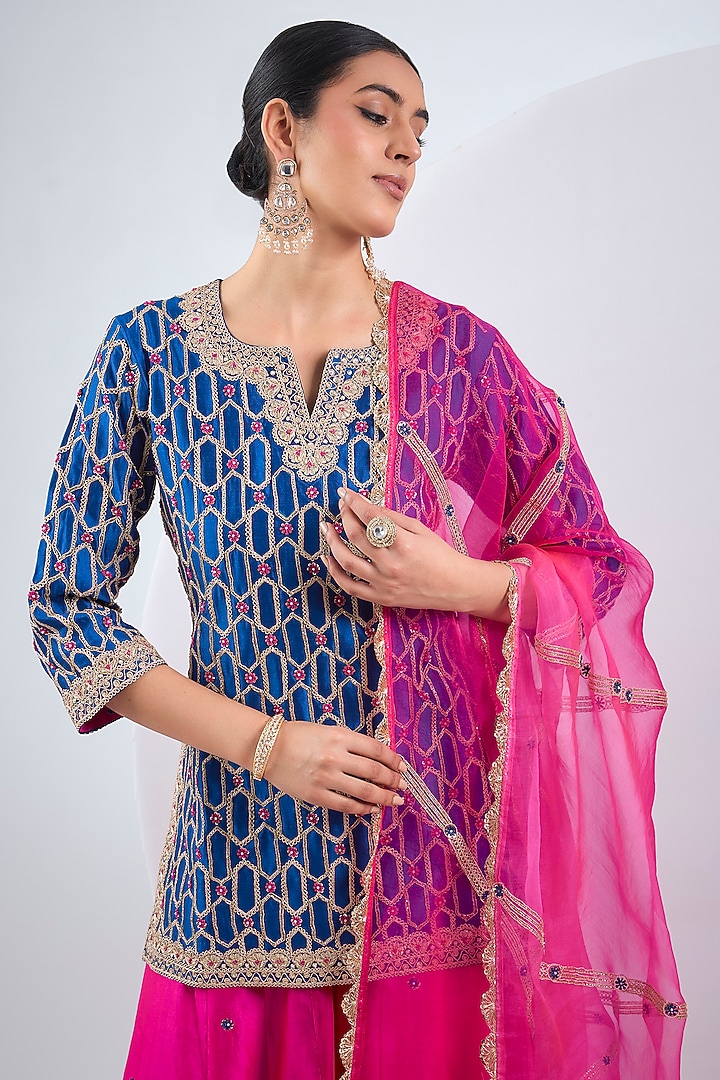 Pink Spun Marori Work Wedding Sharara Set by SURBHI SHAH at Pernia's Pop Up Shop