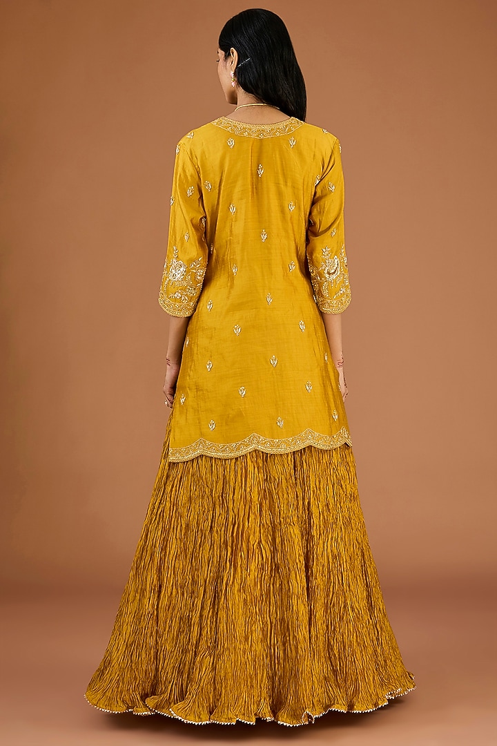 Mustard Kora Silk Crushed Skirt Set by SURBHI SHAH at Pernia's Pop Up Shop