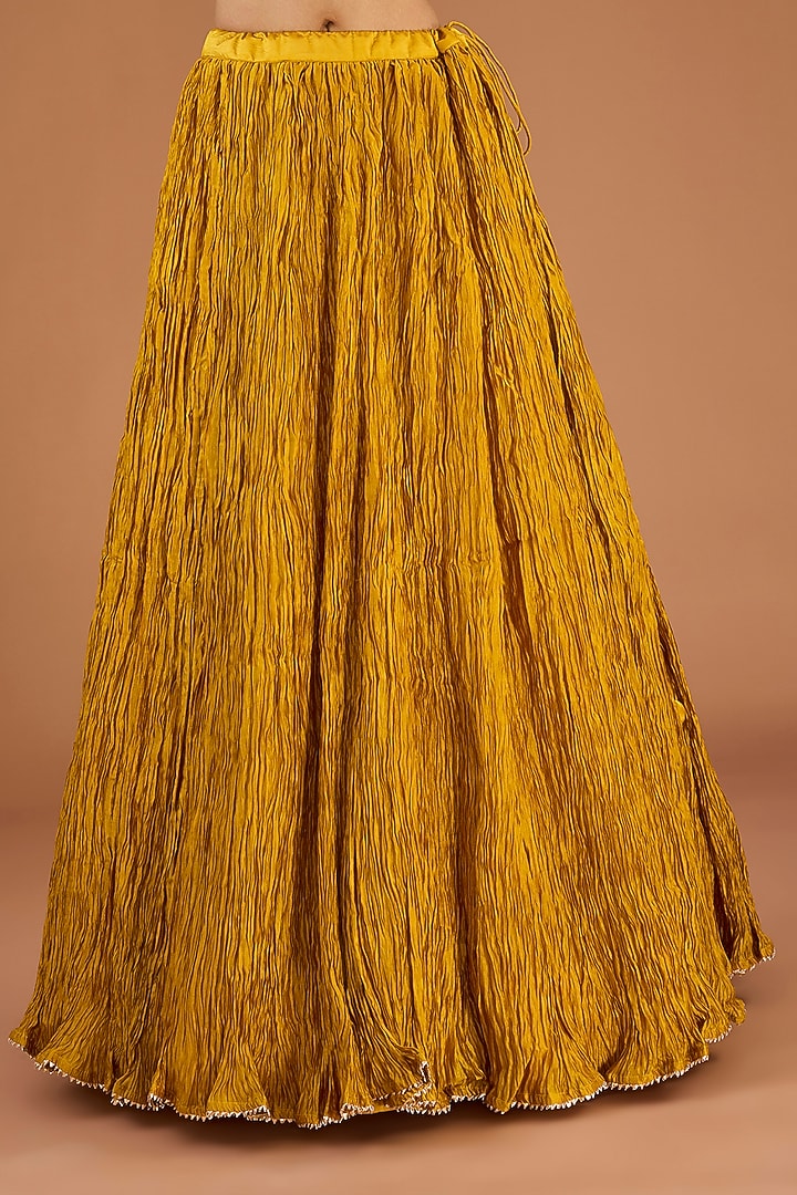 Mustard Kora Silk Crushed Skirt Set by SURBHI SHAH at Pernia's Pop Up Shop
