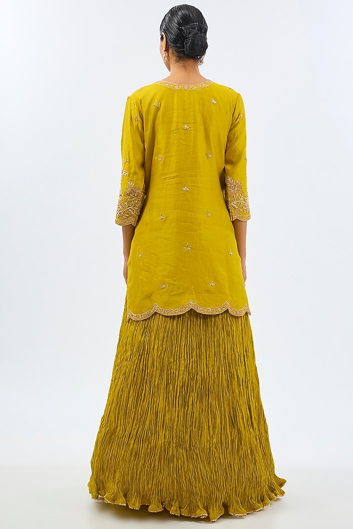 Lime Pure Spun Silk Pearl Work Kurta Set by SURBHI SHAH at Pernia's Pop Up Shop