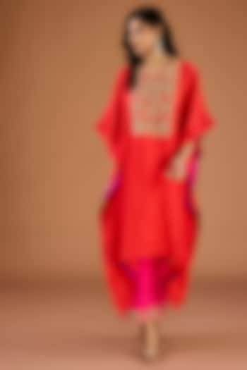 Orange Spun Silk Zardosi Work Kaftan Set by SURBHI SHAH at Pernia's Pop Up Shop