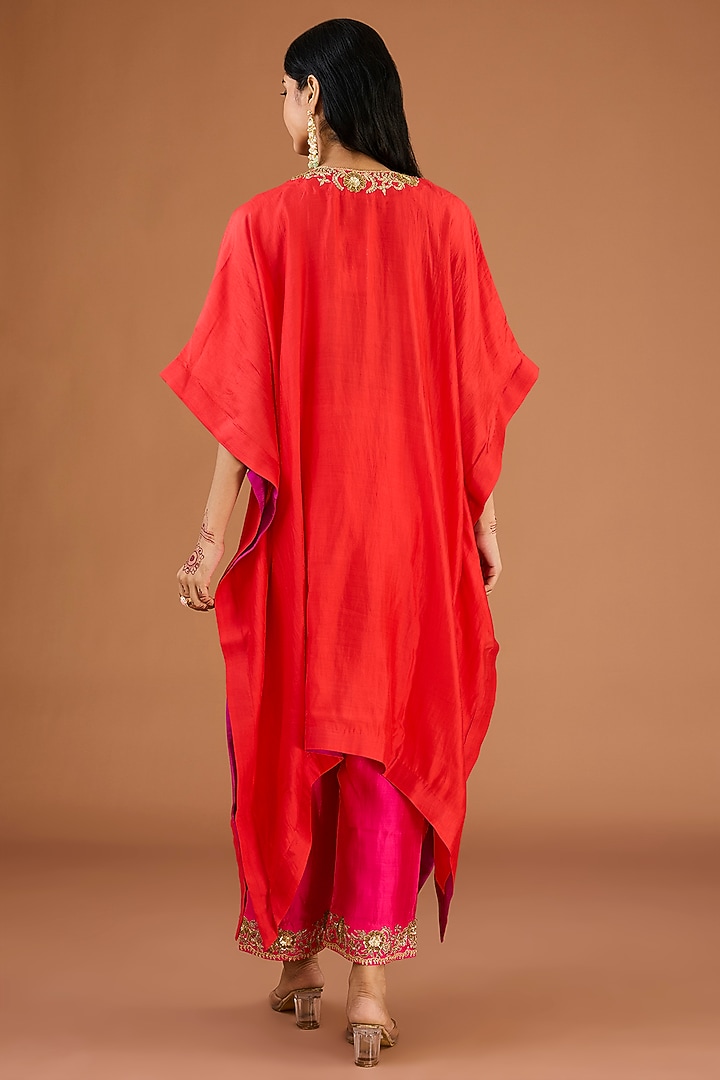 Orange Spun Silk Zardosi Work Kaftan Set by SURBHI SHAH at Pernia's Pop Up Shop