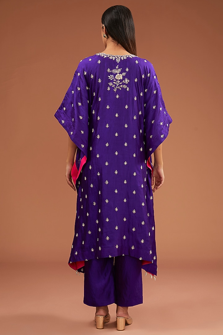 Purple Spun Silk Pearl Work Kaftan Set by SURBHI SHAH at Pernia's Pop Up Shop