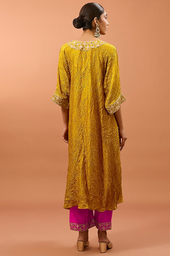 Mustard Pure Spun Silk Zardosi Work Kaftan Set by SURBHI SHAH at Pernia's Pop Up Shop