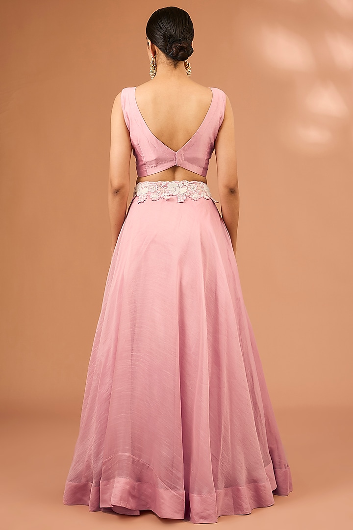 Pink Organza Pearl Work Handcrafted Cape Set by SURBHI SHAH at Pernia's Pop Up Shop