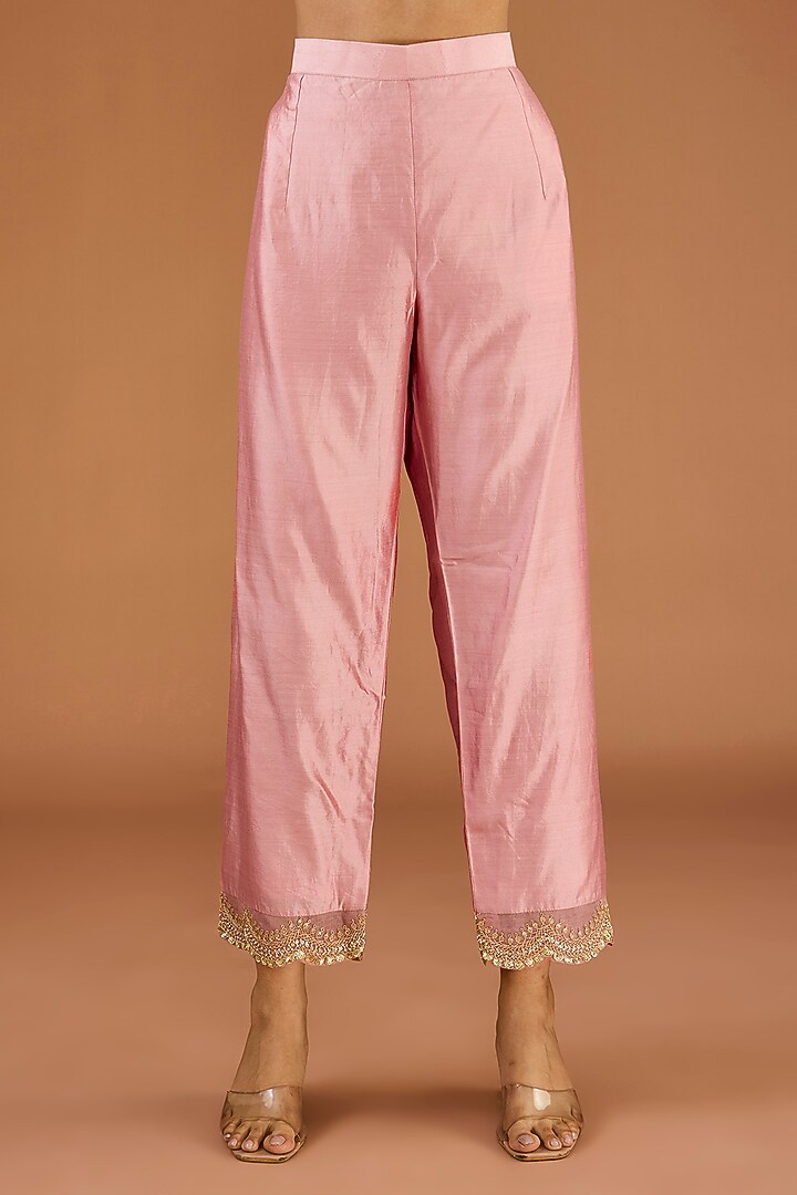 Powder Pink Spun Silk Marori Work Kurta Set by SURBHI SHAH at Pernia's Pop Up Shop