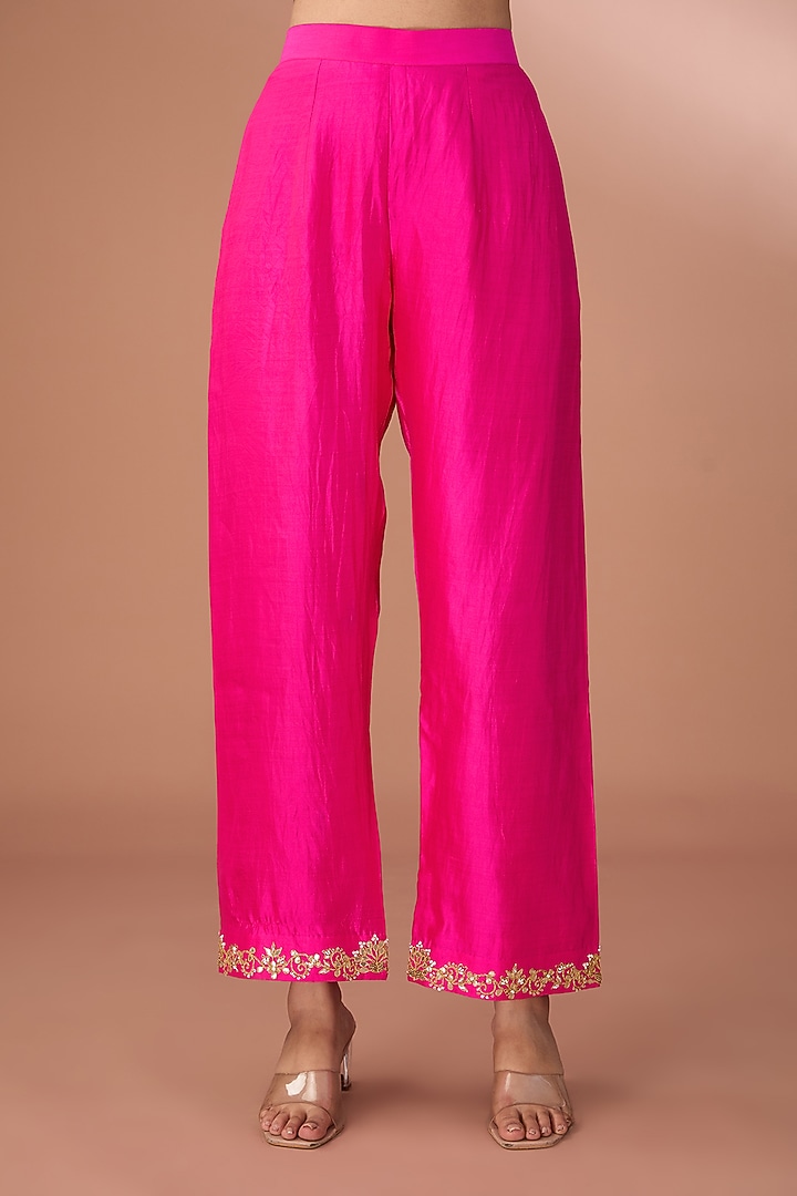 Hot Pink Pure Spun Silk Kurta Set by SURBHI SHAH at Pernia's Pop Up Shop