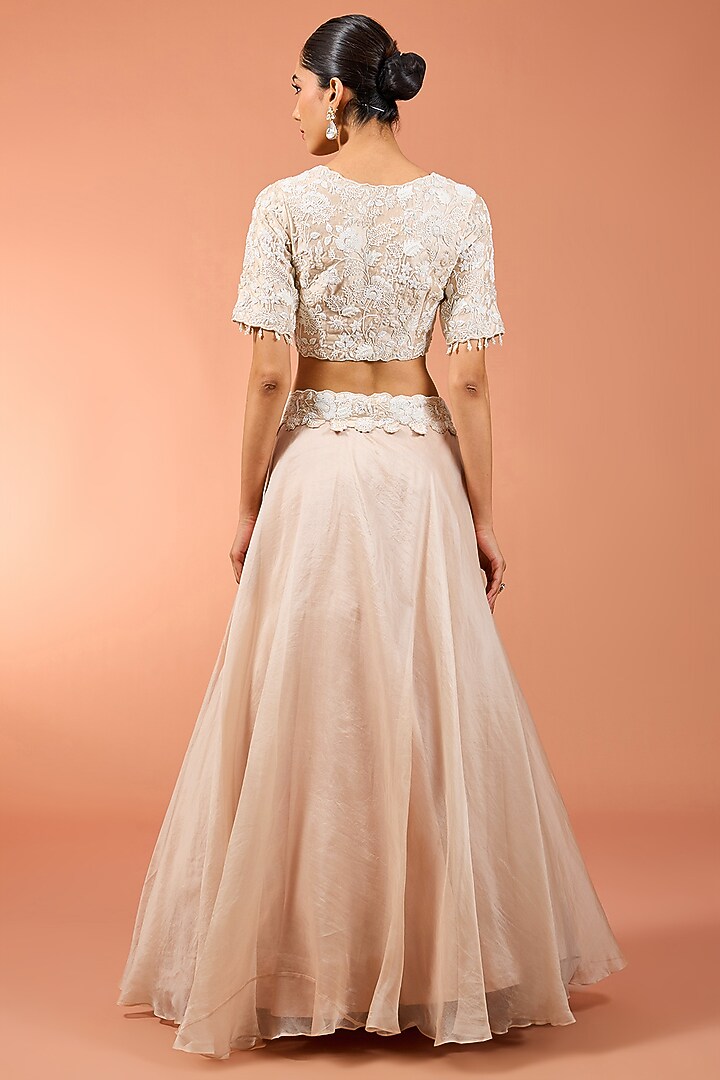 Ivory Organza Pearl Work Wedding Lehenga Set by SURBHI SHAH at Pernia's Pop Up Shop