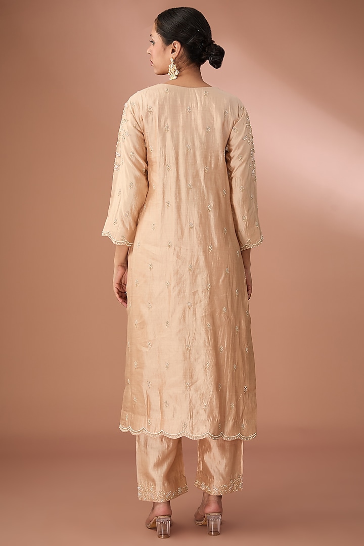 Champagne Pure Spun Silk Kurta Set by SURBHI SHAH at Pernia's Pop Up Shop