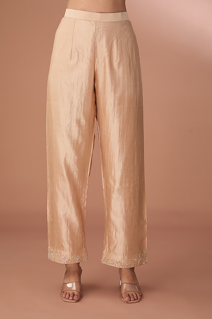 Champagne Pure Spun Silk Kurta Set by SURBHI SHAH at Pernia's Pop Up Shop